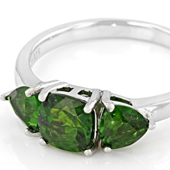NEW Green Chrome Diopside Rhodium Over Sterling Silver 3-Stone Ring - Picture 1 of 4